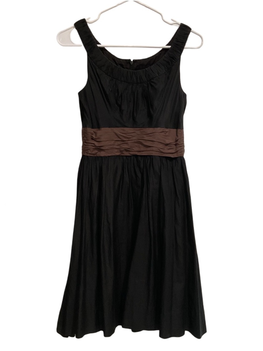 White House Black Market Black Midi Dress with Brown‎ Waist Sash